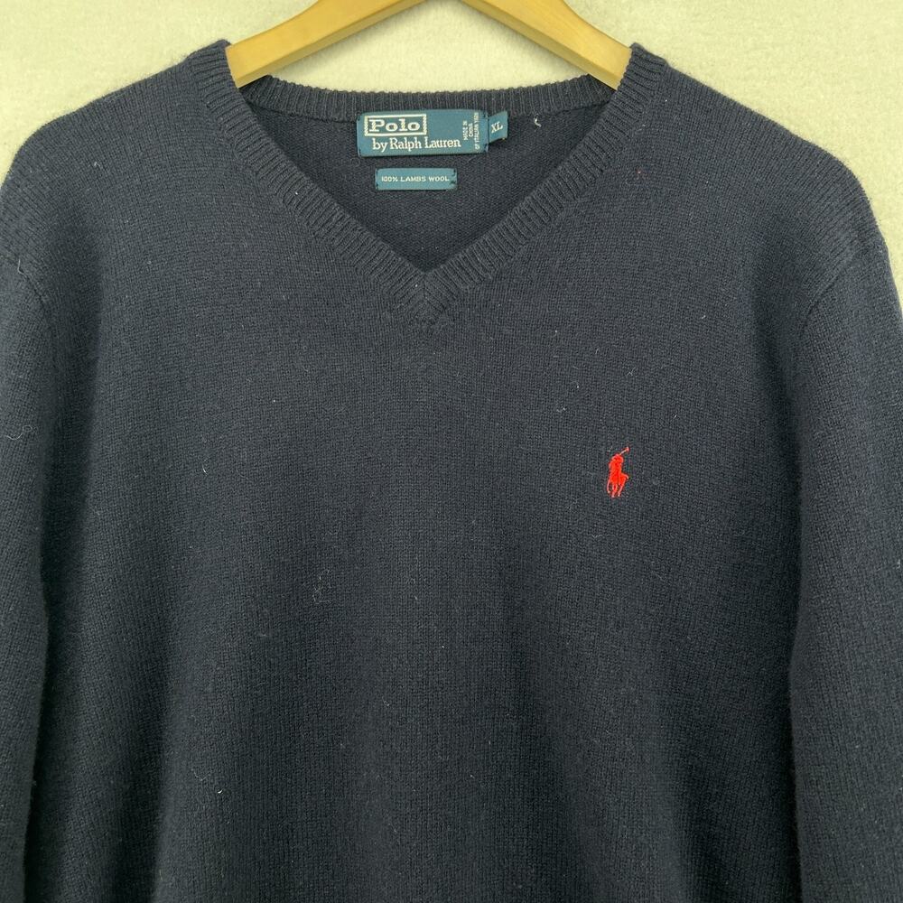 POLO RALPH LAUREN Sweater Womens XL 100% Lambswool V-Neck Pullover Jumper Blue - Picture 3 of 10